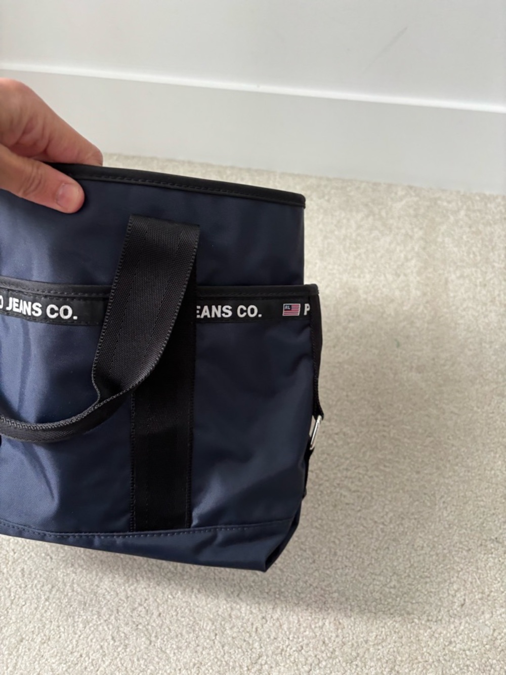Polo Jeans Co Ralph Lauren Navy Nylon Tote Bag Preppy Y2K Minimalist Carry - Picture 7 of 8